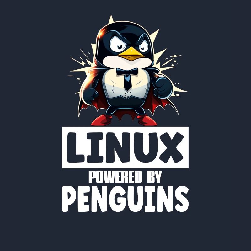 Linux Tux Penguin Powered by Sudo Superhero