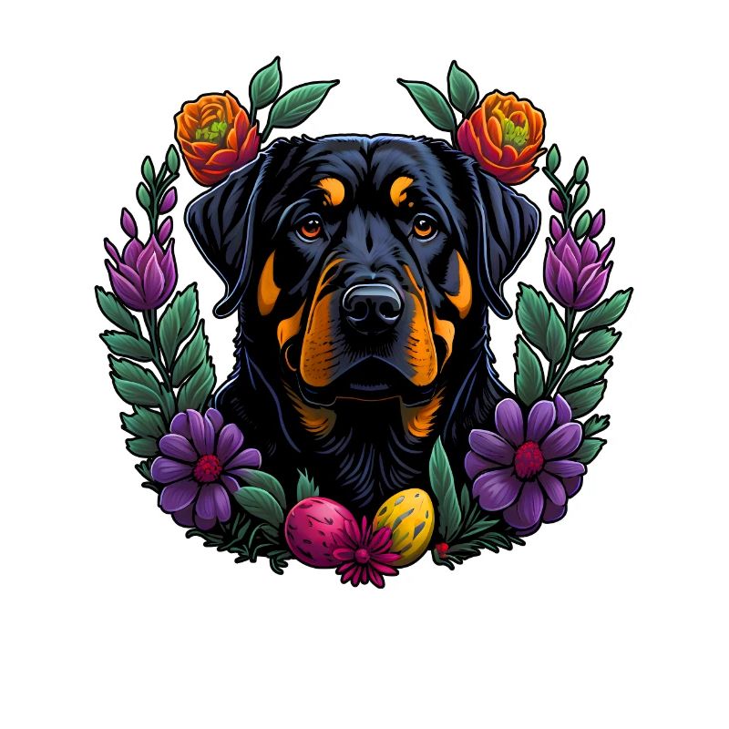 Beautiful Rottweiler dog Easter spring Rottweiler
