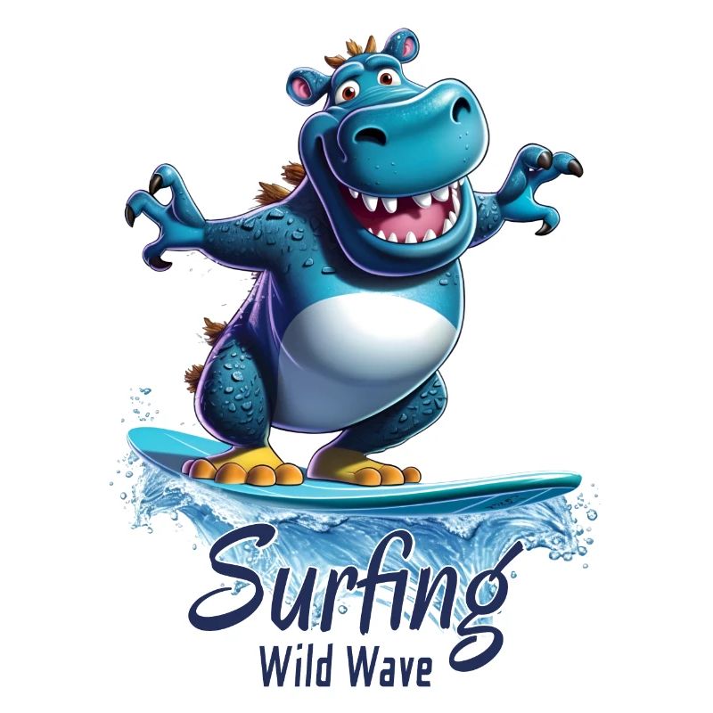 Cooles Nilpferd mit einem Surfbrett - Surfer