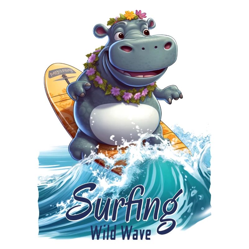 Cooles Nilpferd mit einem Surfbrett - Surfer