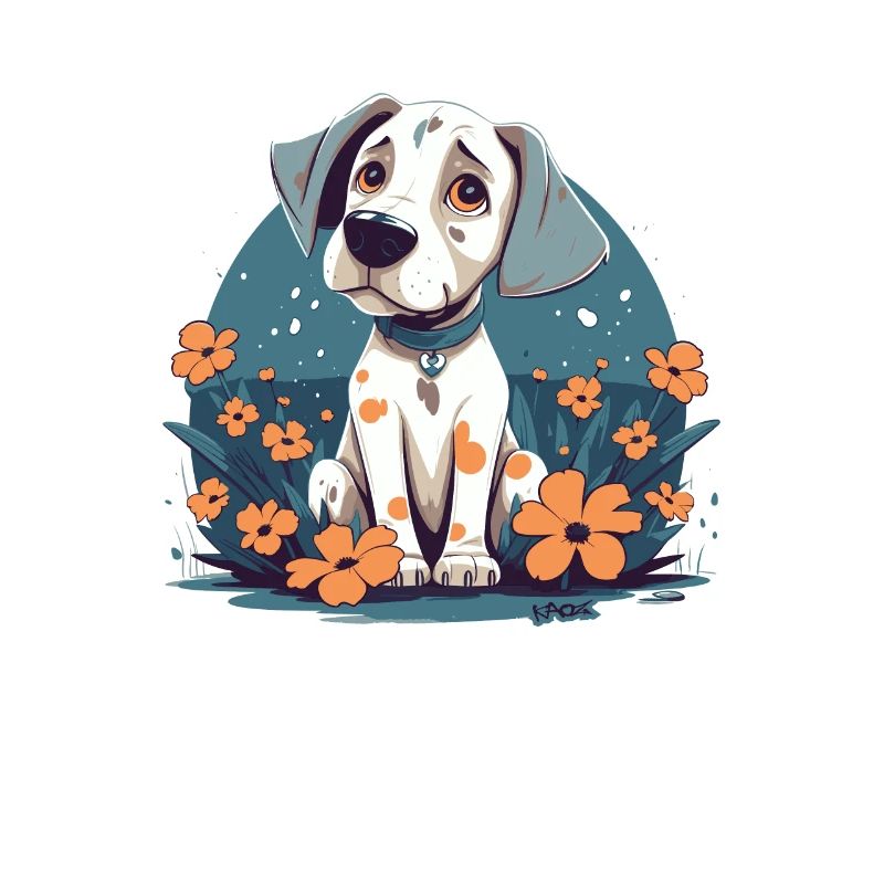 Des fleurs et un chiot mignon mignon