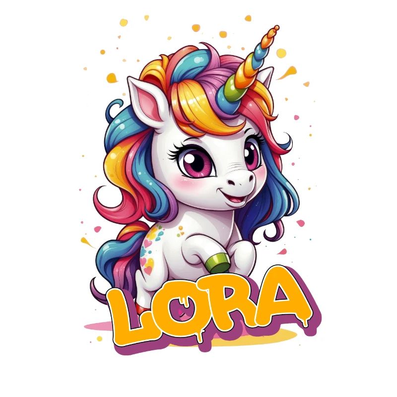 LORA - Schöner Mädchen Name mit süßem Einhorn