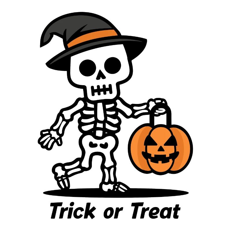 Cute Skeleton with Pumpkin Lantern Halloween