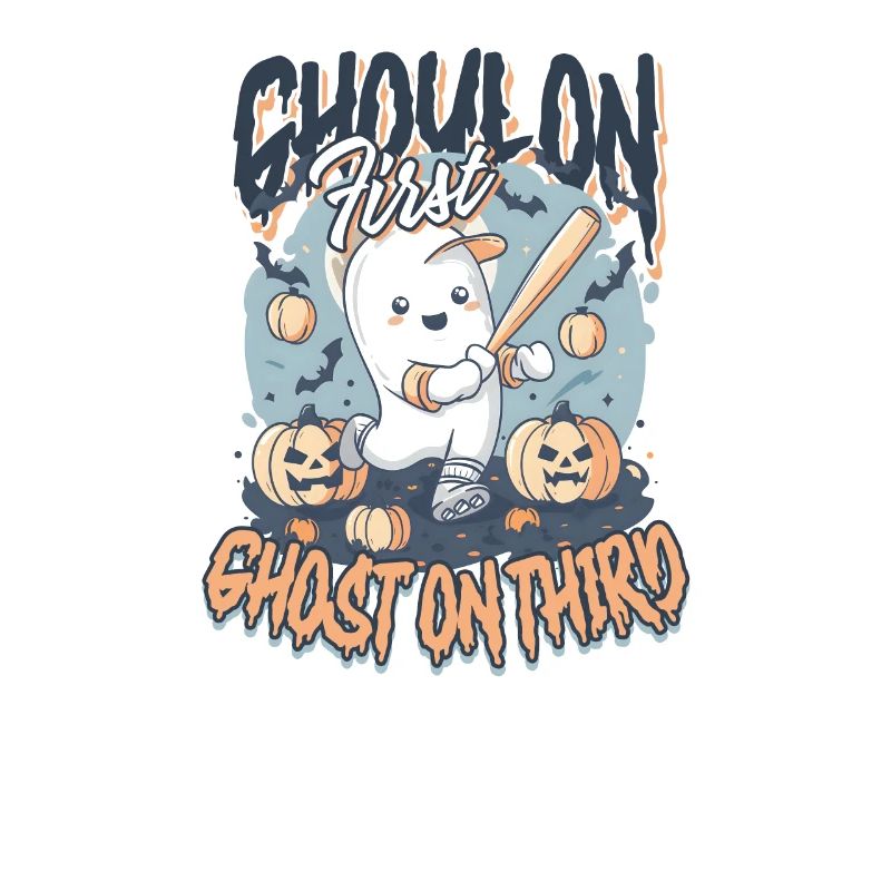 Halloween Baseball Ghoul On First, Ghost On Third