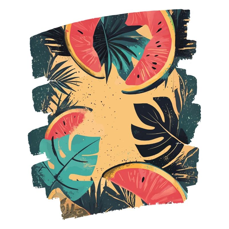 Pastèque d’été et palmiers