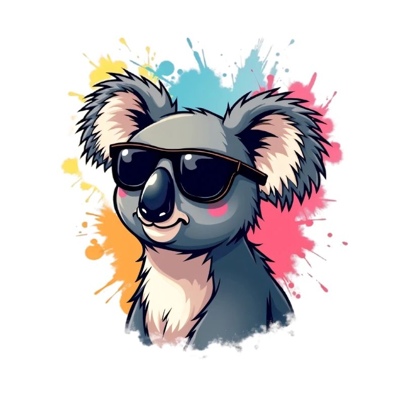 Koala cool avec des lunettes de soleil et une explosion de couleurs