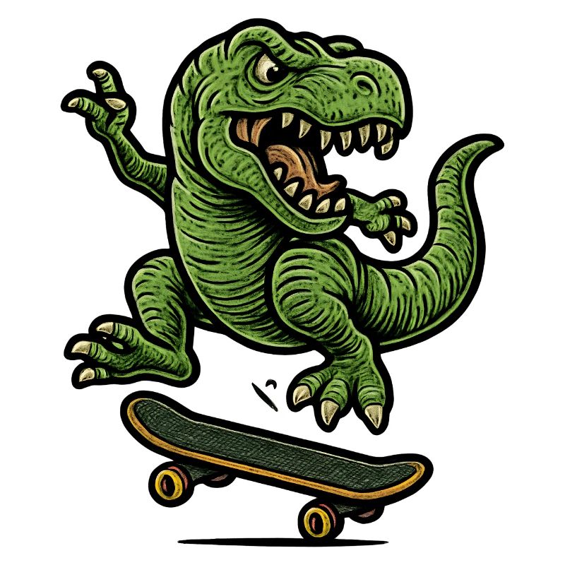 Dino vert sur skateboard