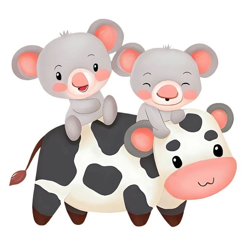 2 Koalas reiten auf einer Kuh