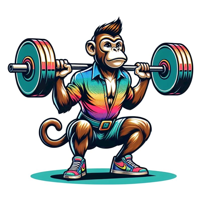 Cool Monkey Squatting In The Gym