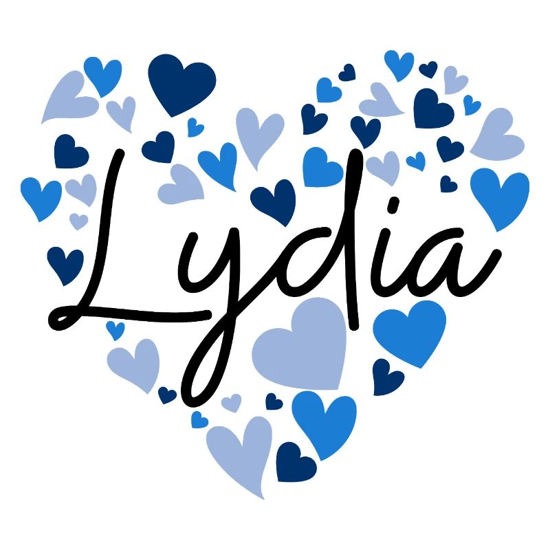 Conception du nom Lydia avec des cœurs bleus en forme de cœur