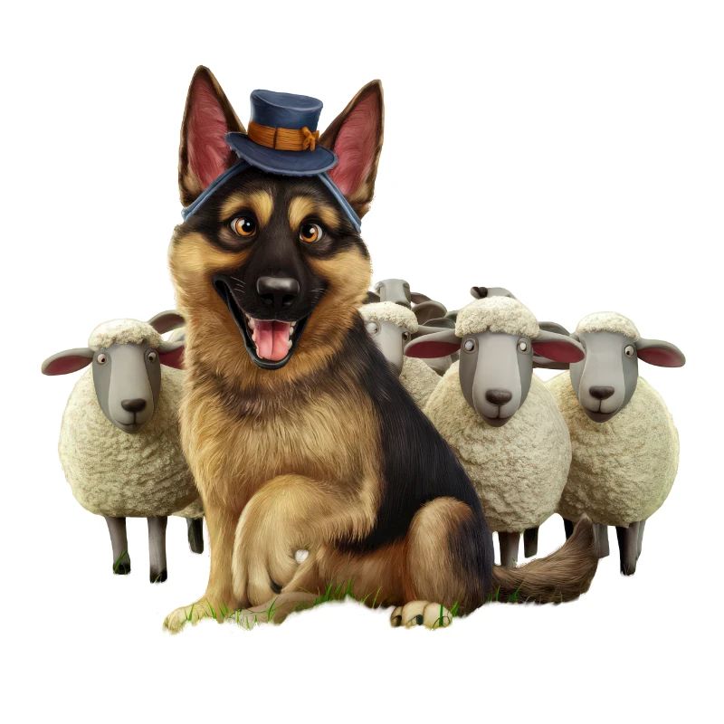 Deutscher Schäferhund mit kleinen Schäfchen