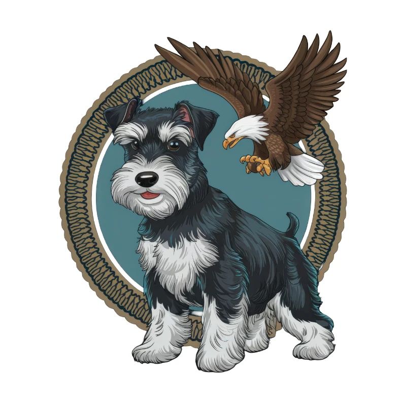 Miniature Schnauzer with majestic bald eagle