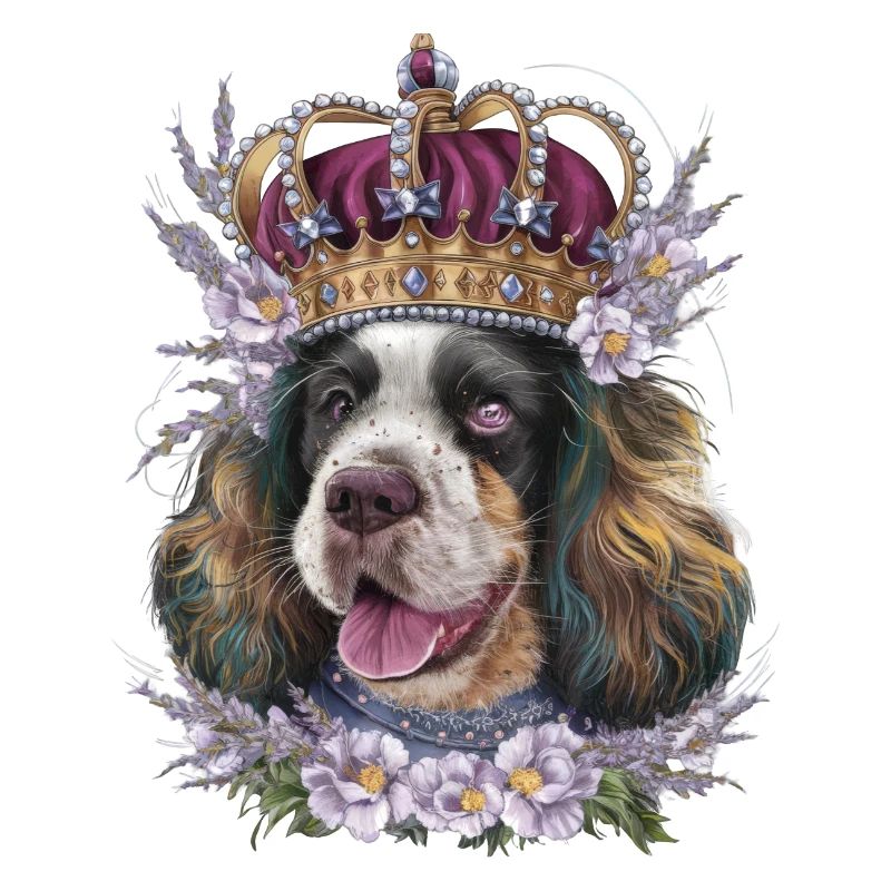 Cocker Spaniel with Flowers and Crown