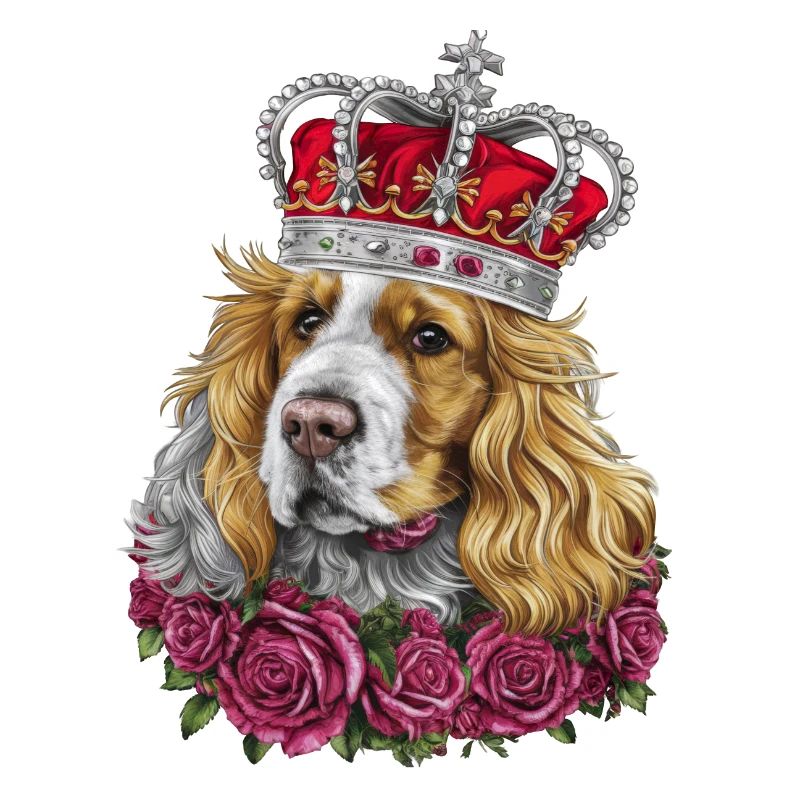 Cocker Spaniel avec couronne et roses