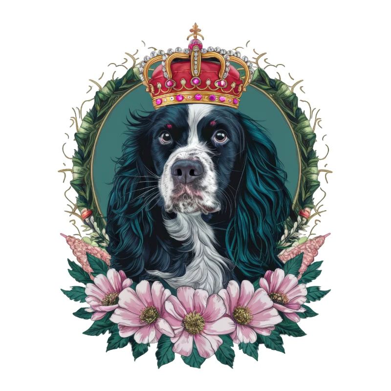 Cocker Spaniel with Flowers and Crown
