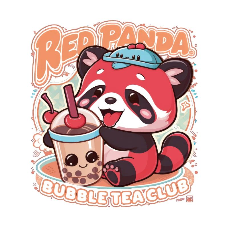 Red Kawaii Panda with Bubble Tea