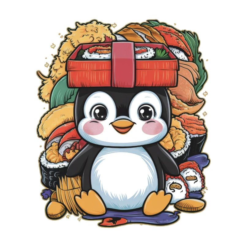 Pingouin avec boîte à lunch colorée