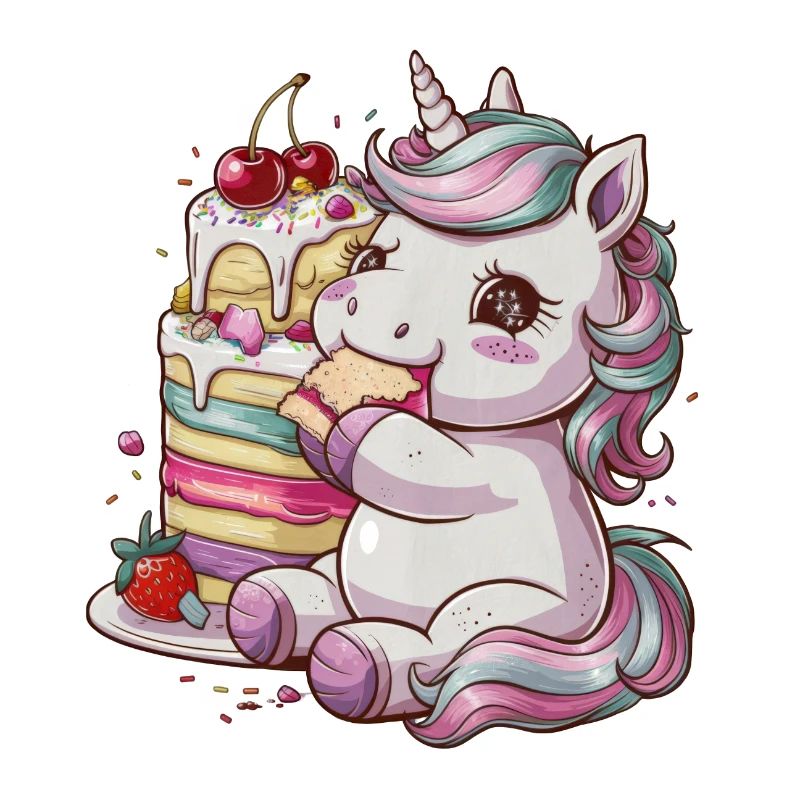 Kawaii Einhonr mit Kuchen