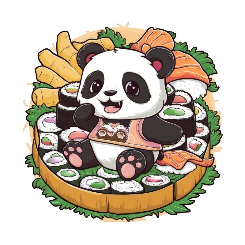 Panda Kawaii mignon avec une grande variation de sushis