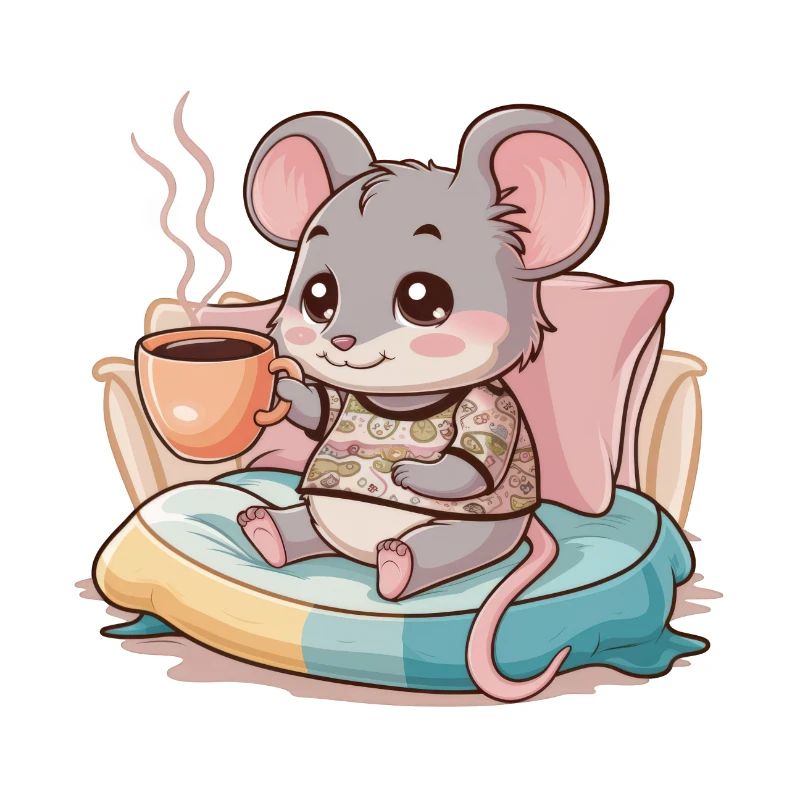 Kawaii mouse with simple coffee cup