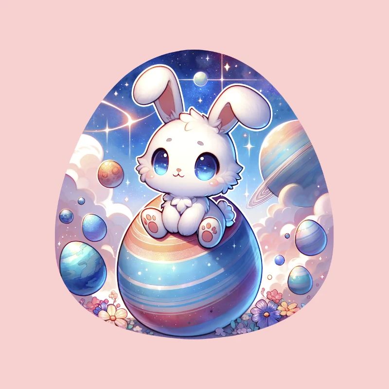 Chibi Bunny dans l’espace avec des œufs de Pâques