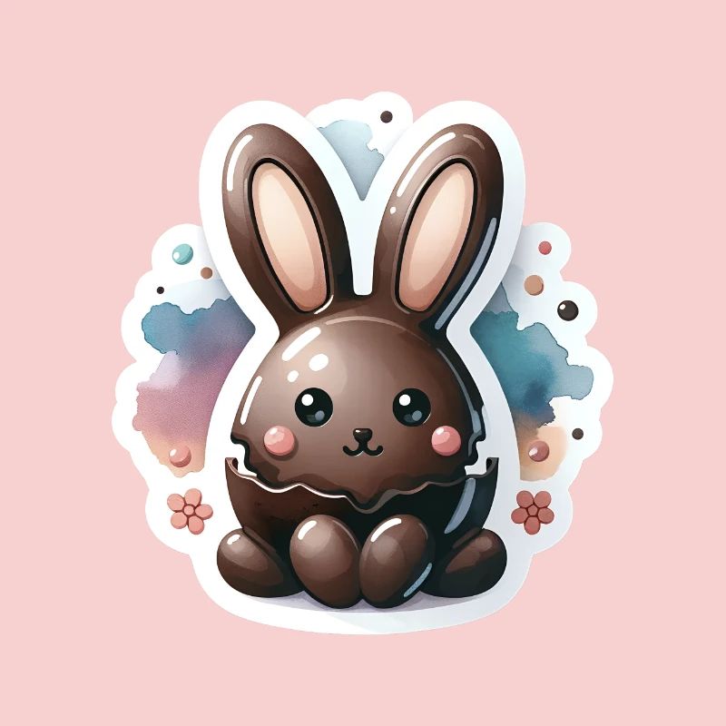 Chibi Chocolate Bunny With Watercolor Background