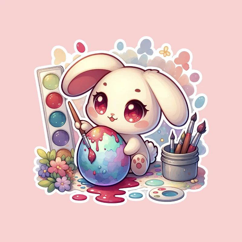 Bunny Painting an Easter Egg Watercolor