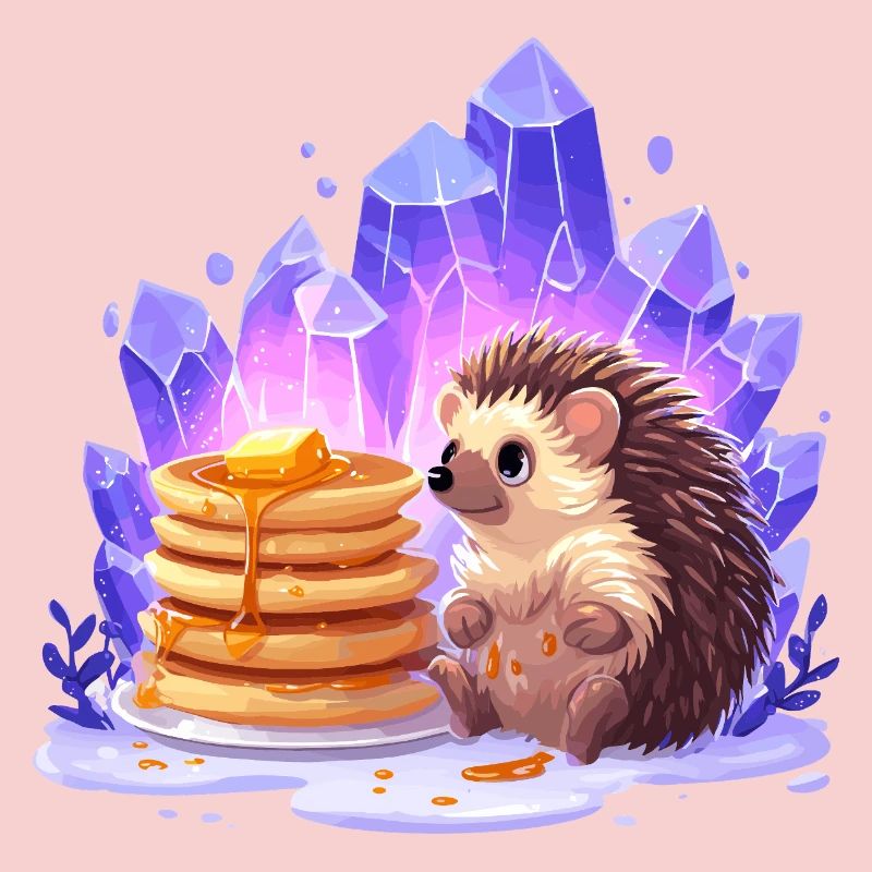 Hérisson avec des pancakes et des cristaux
