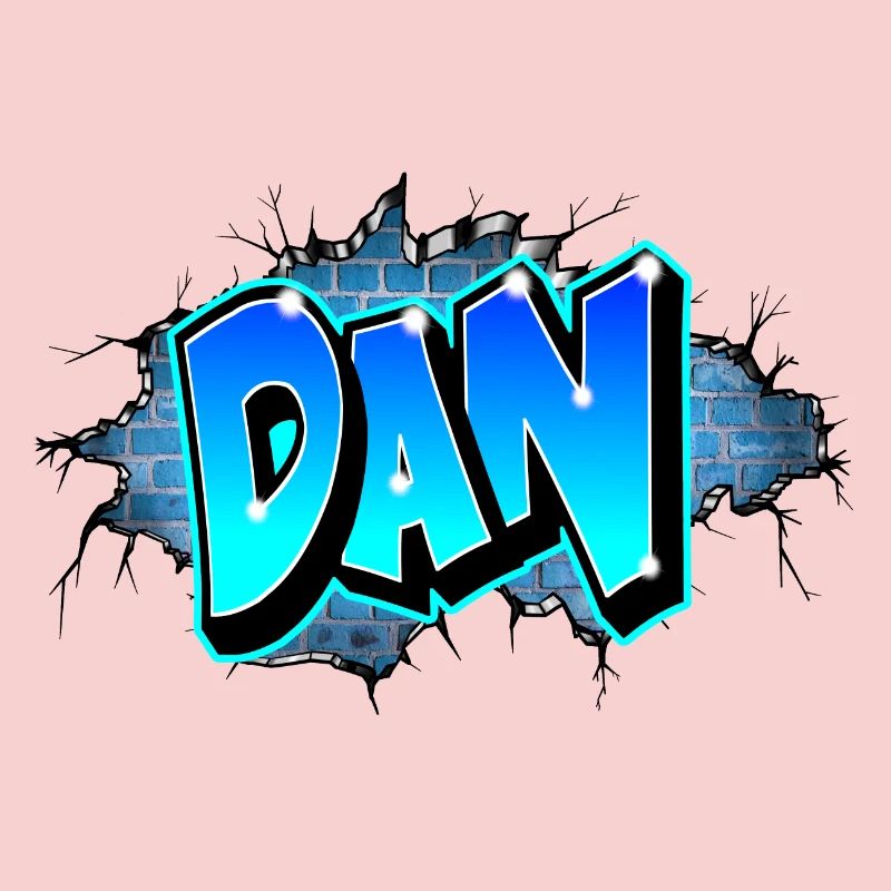 Graffiti DAN Wall Cracks Blue Bricks