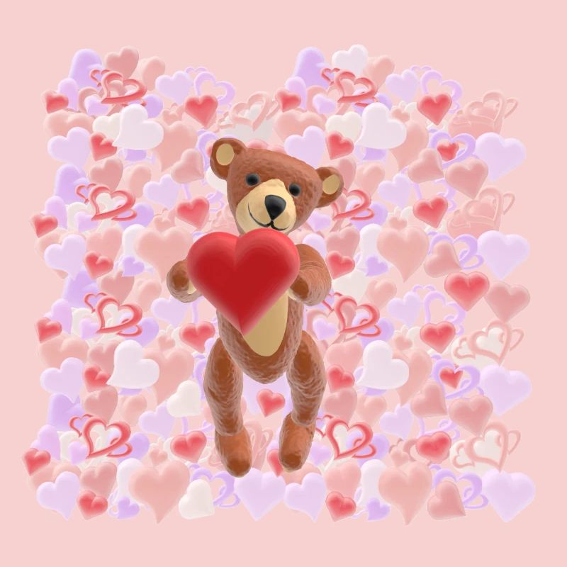 Peluche de la Saint-Valentin avec une mer de cœurs - 3D