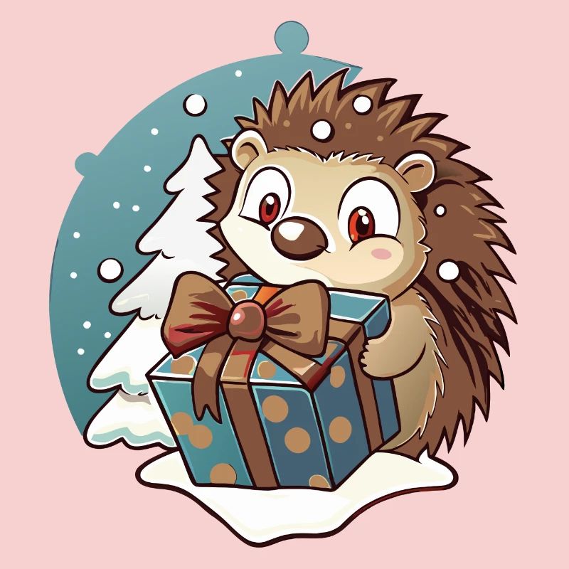 Hérisson mignon avec cadeau à Noël