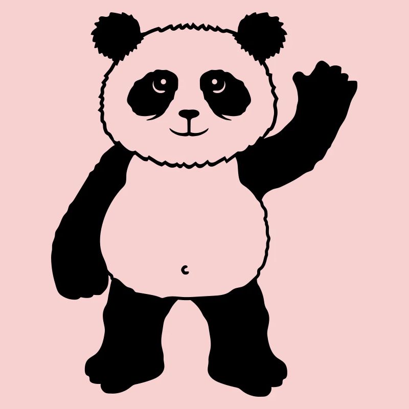 Upright standing panda bear waves friendly