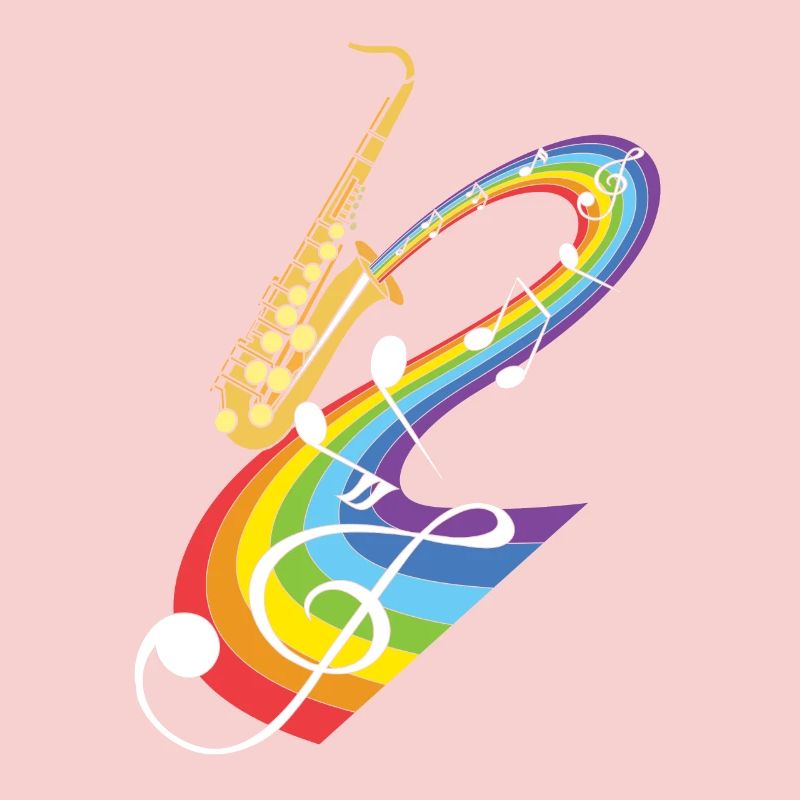 Saxophone avec arc-en-ciel et notes de musique