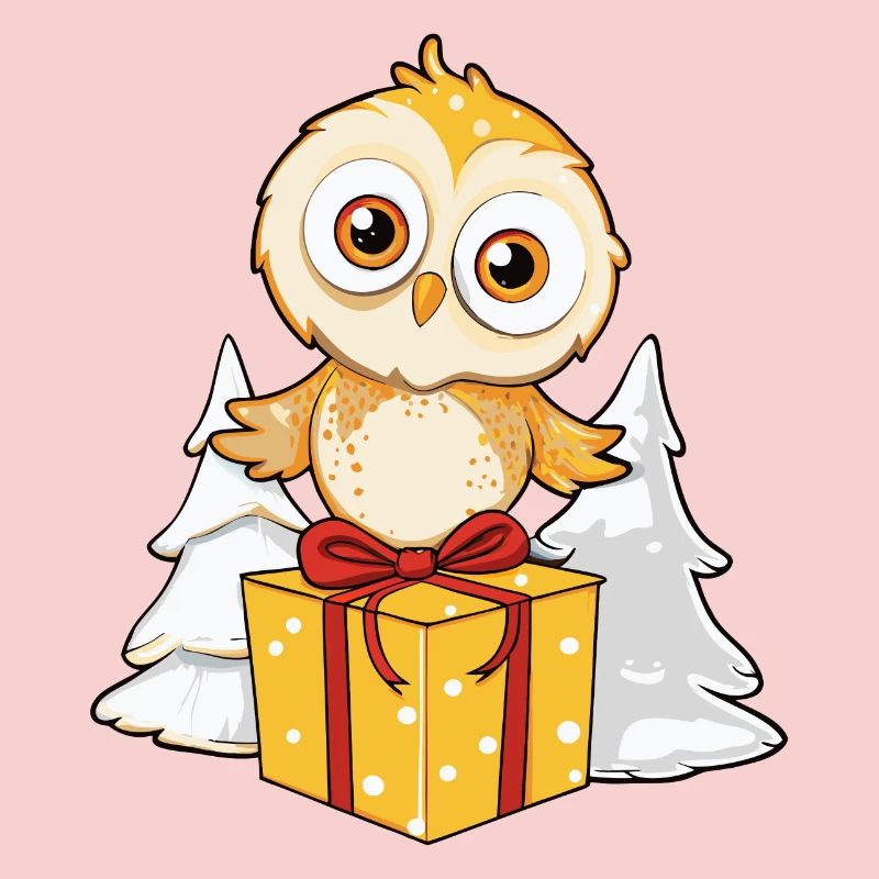 Niedliche Eule mit Geschenk an Weihnachten