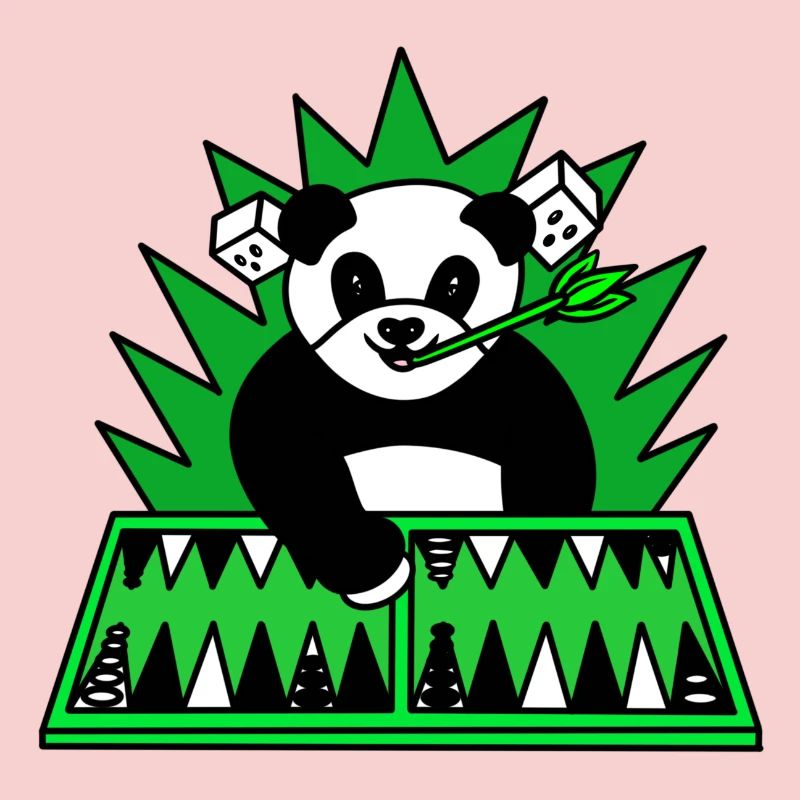Funny panda play backgammon