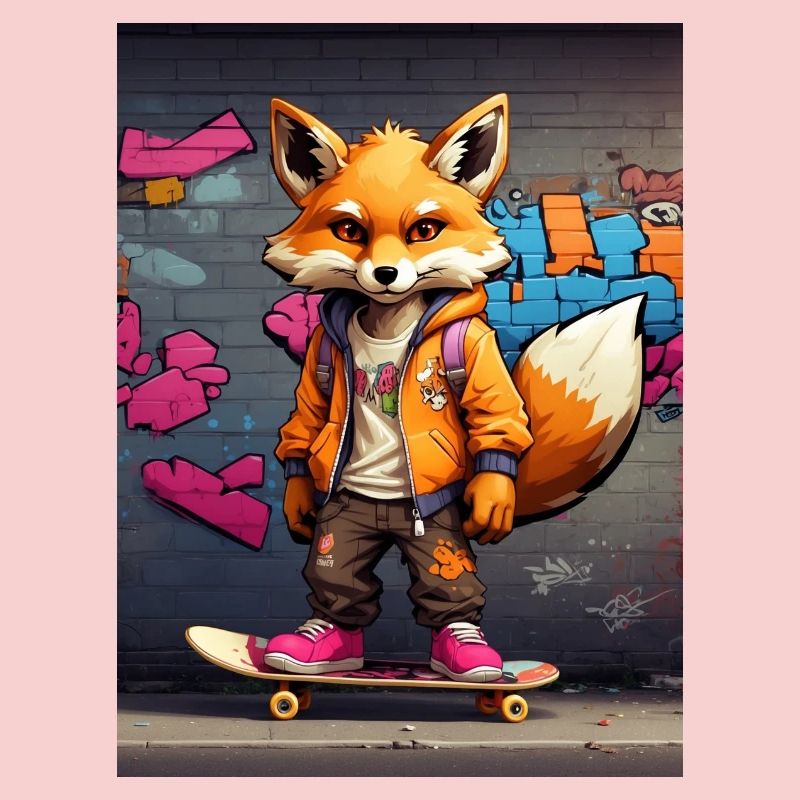 Fuchs auf Skateboard