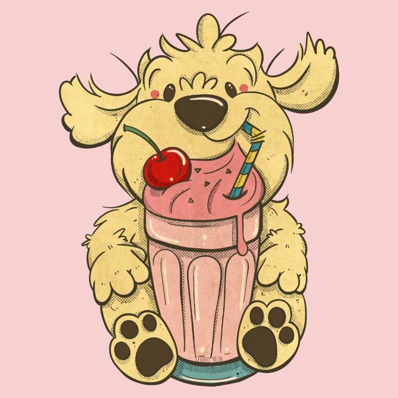 Cockapoo Thor mit rosa Milchshake