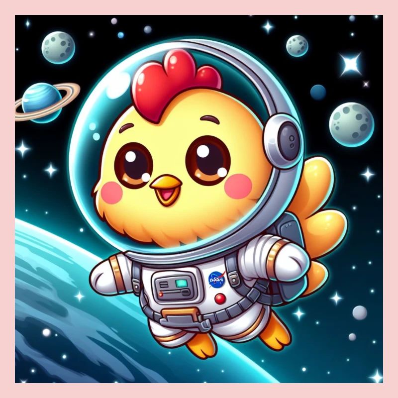 Poussin de l’espace avec costume d’astronaute dans l’espace