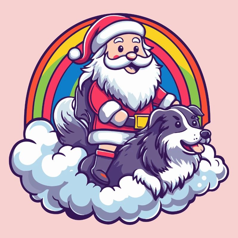 Border Collie Hund Weihnachtsmann Regenbogen
