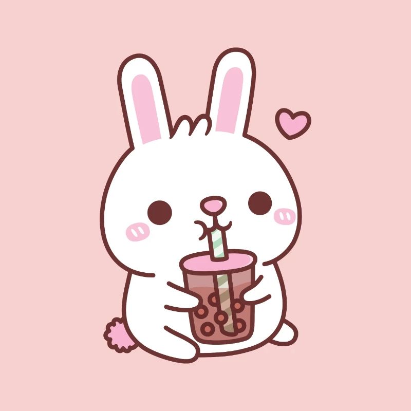 Cute White Bunny Rabbit Loves Bubble Tea