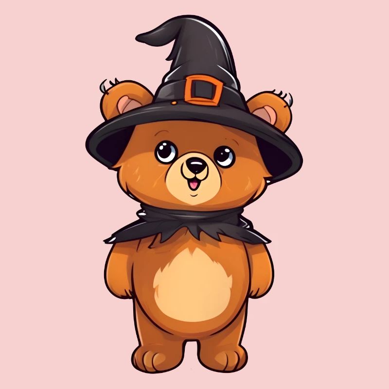 Niedlicher Halloween Bär mit Hexenhut.