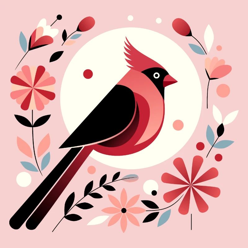 Cardinal et fleurs