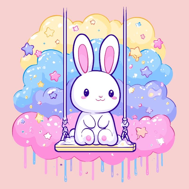 Cuddly bunny on cloud swing