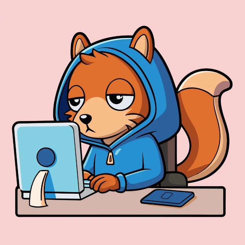 Mignon hacker écureuil dans un sweat à capuche devant le PC