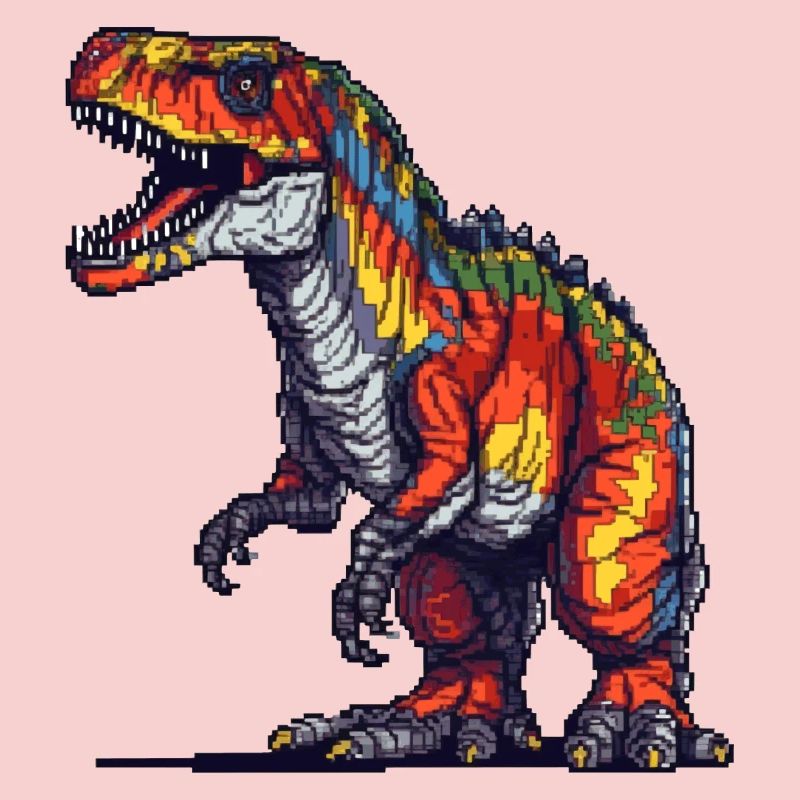 Dino in retro pixel graphics 8-bit or 16-bit