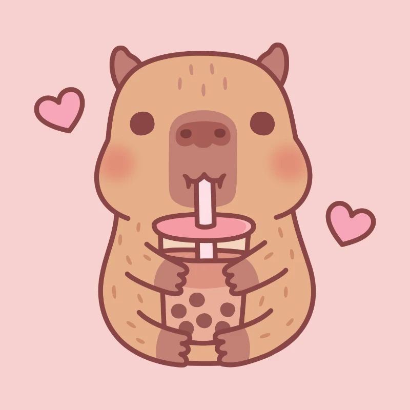 Mignon Capybara aime le thé à bulles