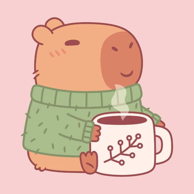 Süßes Capybara im Pullover mit heißem Kaffee