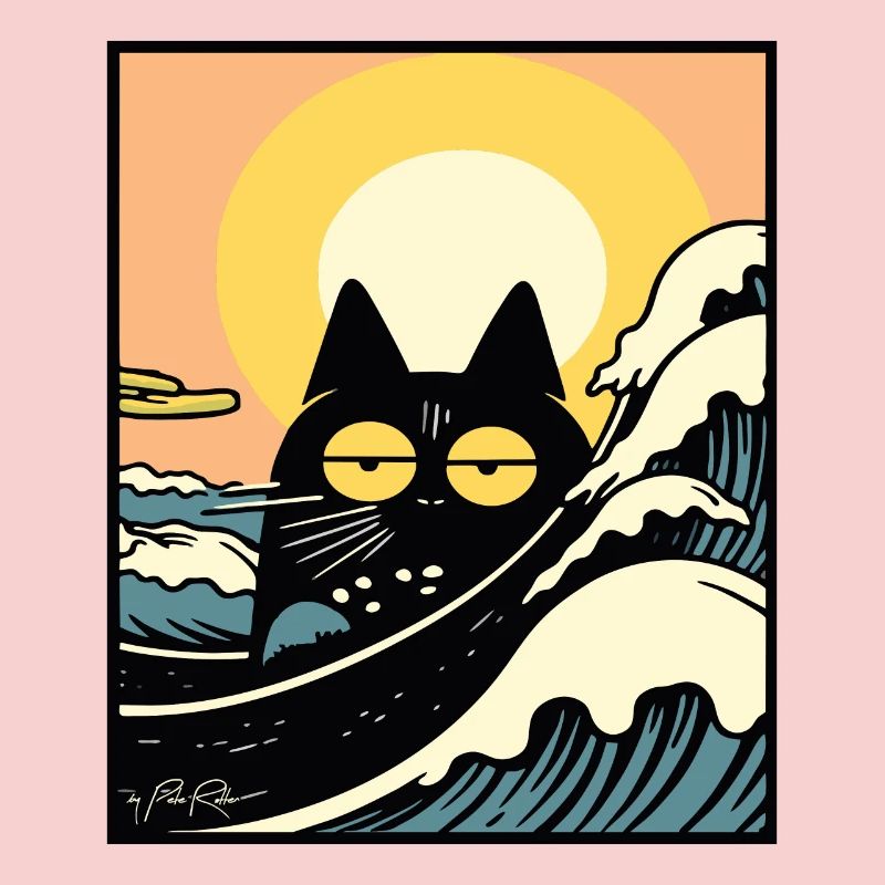 Bored on the beach: A retro cat