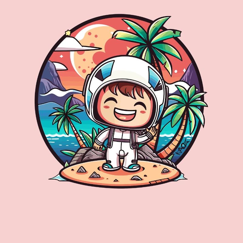Petit astronaute mignon sur une île en vacances