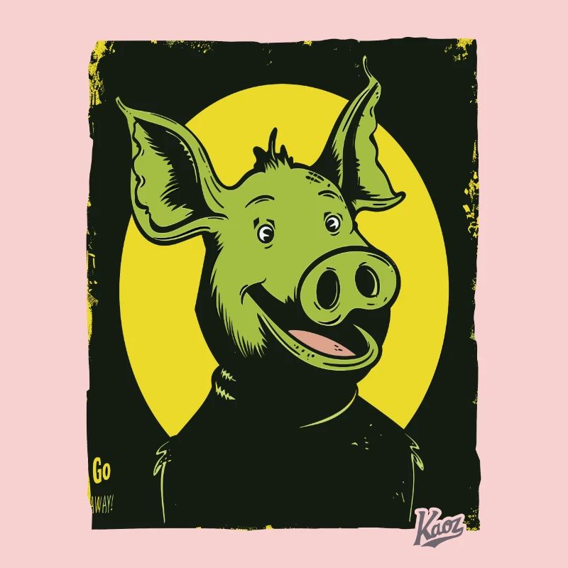Cochon de dessin animé drôle, heureux et étrange